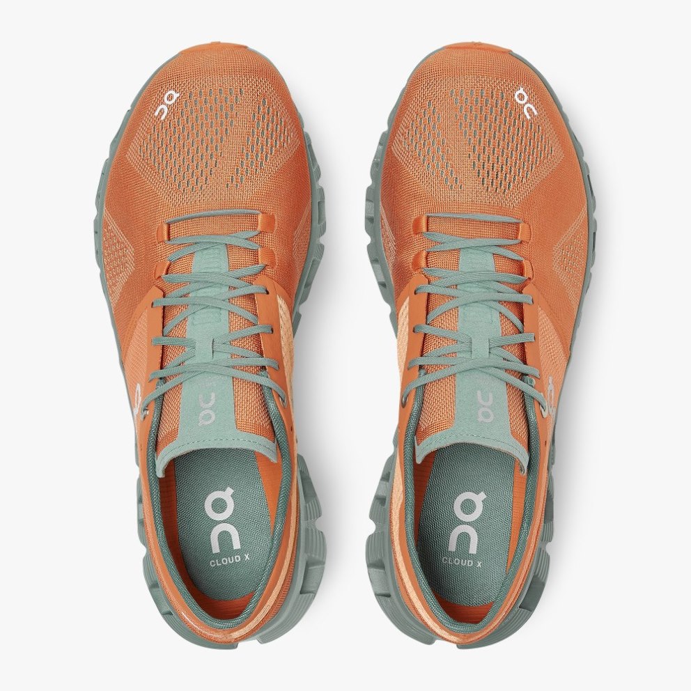 Men's On Cloud X Training Shoes Orange / Mint | NZ-18302