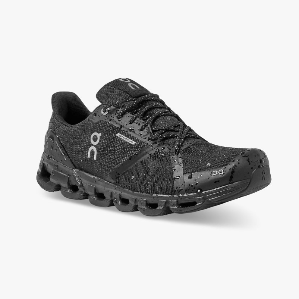 Men's On Cloudflyer Waterproof Running Shoes Black | NZ-36250