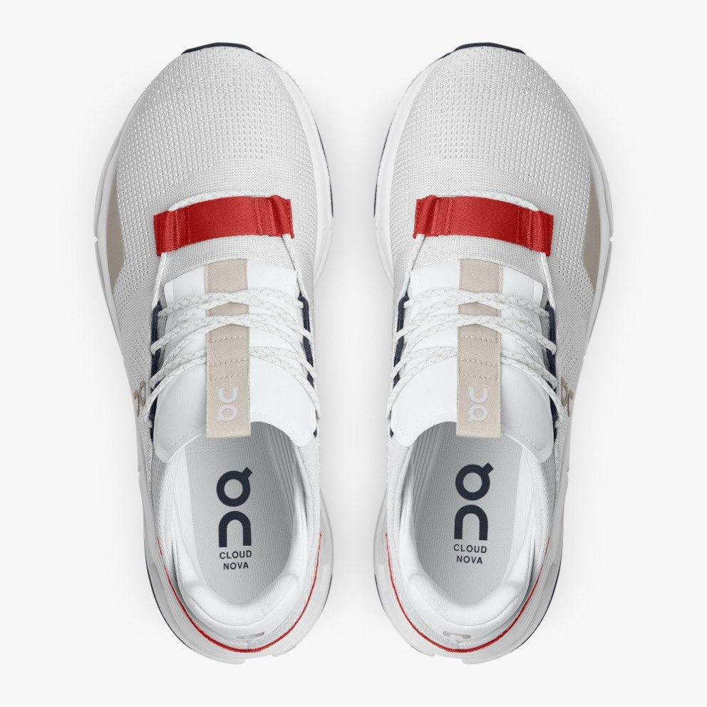 Men's On Cloudnova Sneakers White / Red | NZ-69457