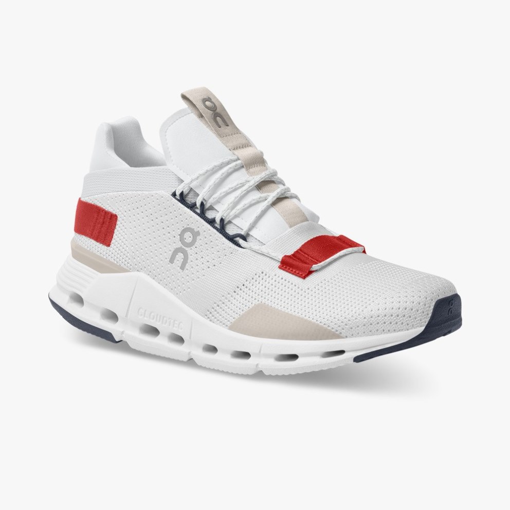 Men's On Cloudnova Sneakers White / Red | NZ-69457