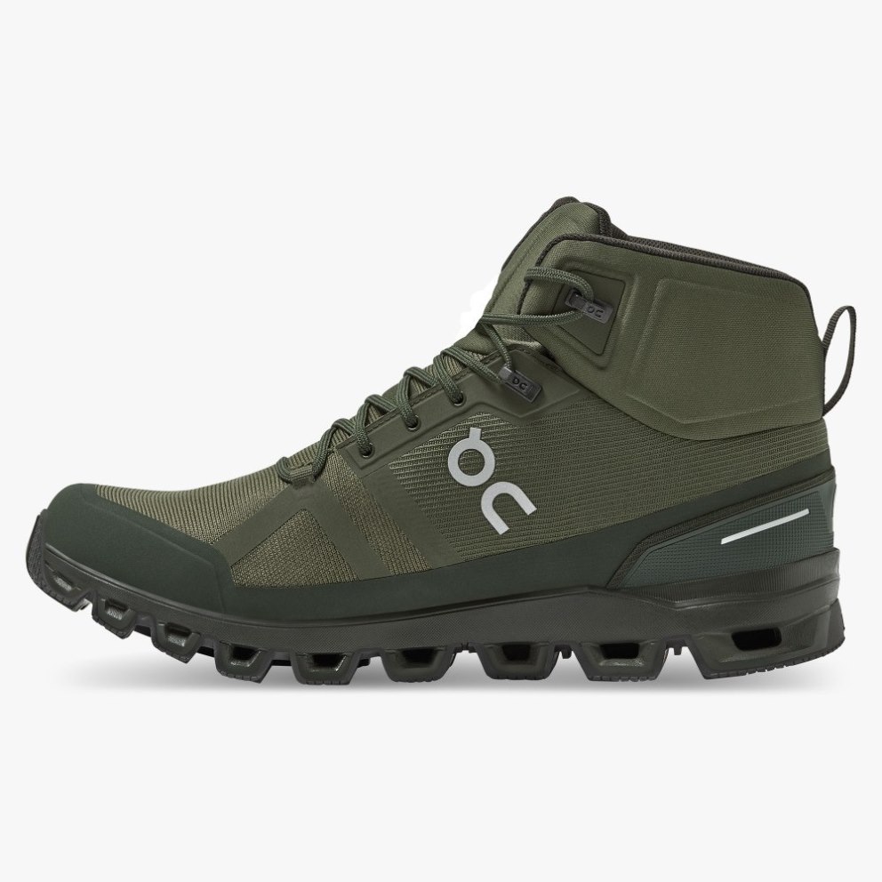 Men's On Cloudrock Waterproof Hiking Boots Olive | NZ-56084