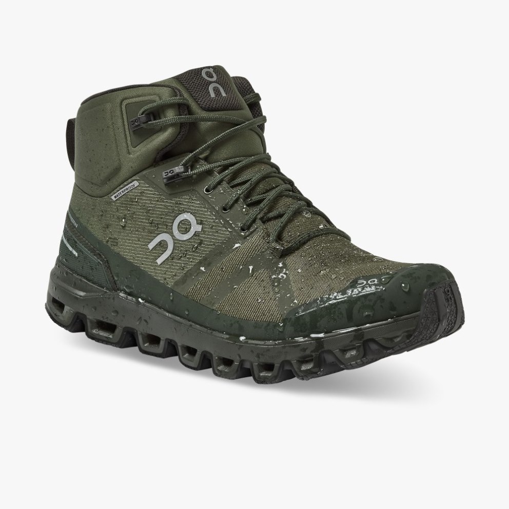 Men's On Cloudrock Waterproof Hiking Boots Olive | NZ-56084