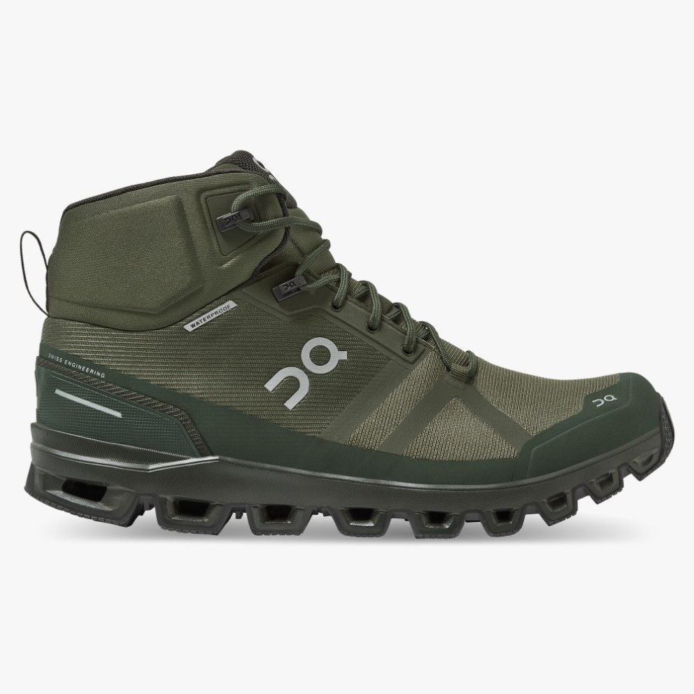 Men\'s On Cloudrock Waterproof Hiking Boots Olive | NZ-56084