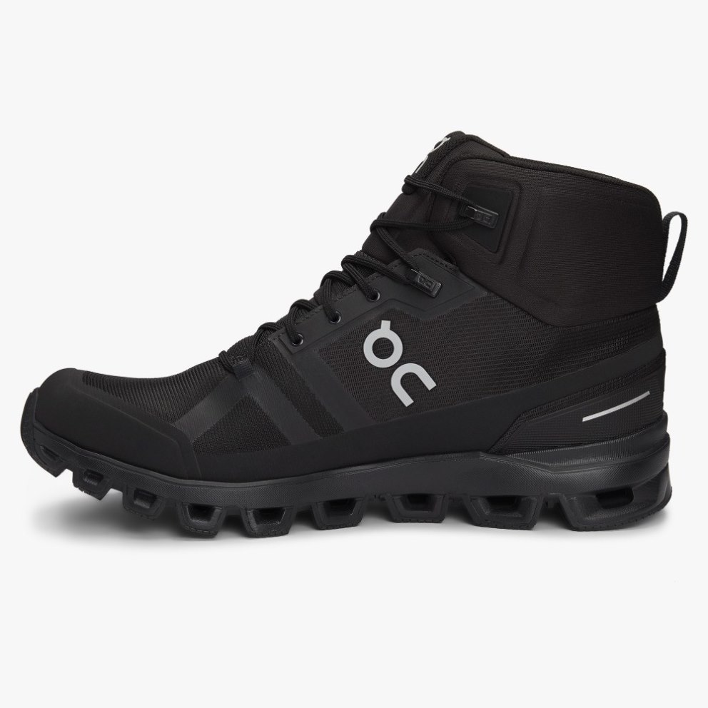 Men's On Cloudrock Waterproof Hiking Boots Black | NZ-59142