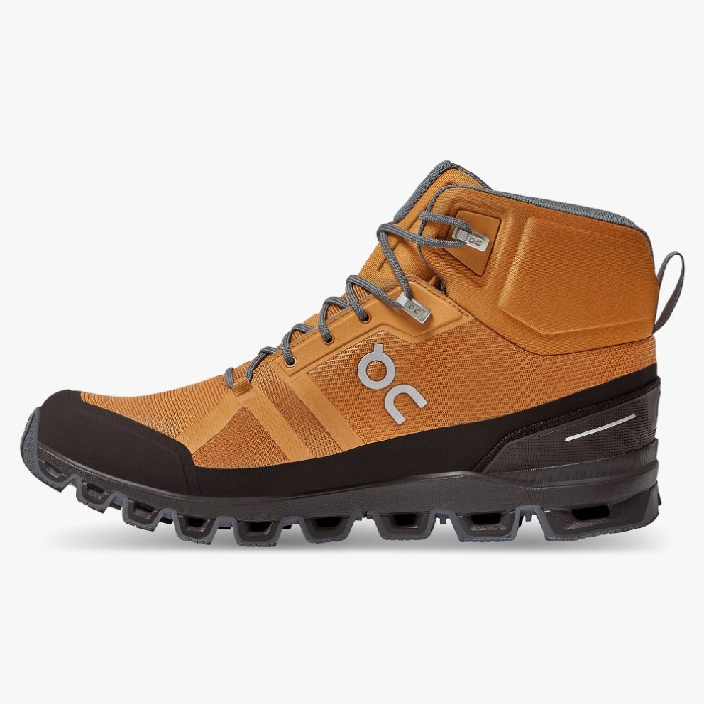 Men's On Cloudrock Waterproof Hiking Boots Brown / Black | NZ-68293