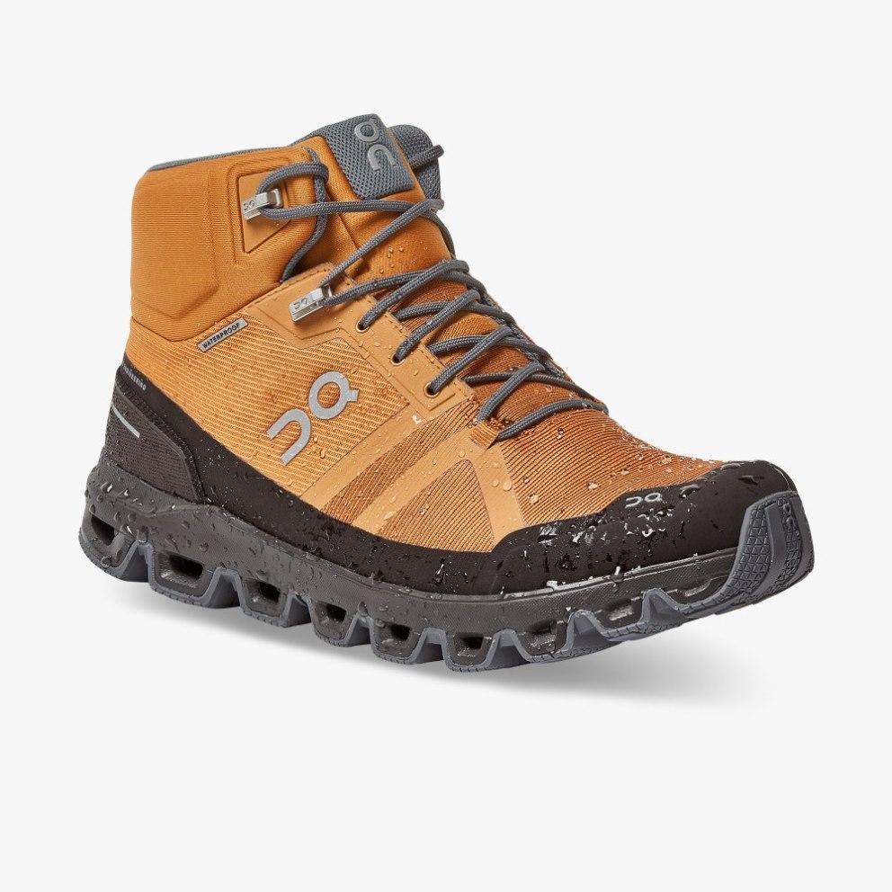 Men's On Cloudrock Waterproof Hiking Boots Brown / Black | NZ-68293