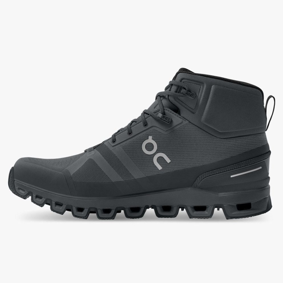 Men's On Cloudrock Waterproof Hiking Boots Black | NZ-80736