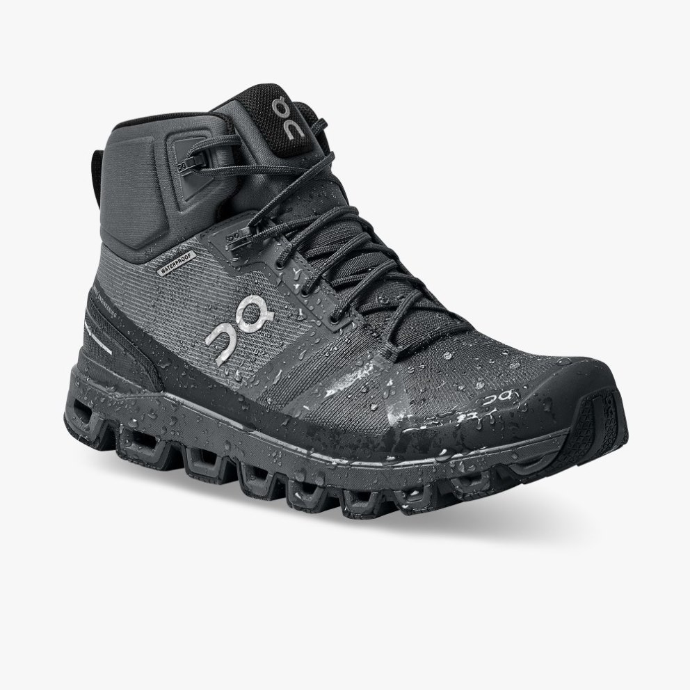 Men's On Cloudrock Waterproof Hiking Boots Black | NZ-80736