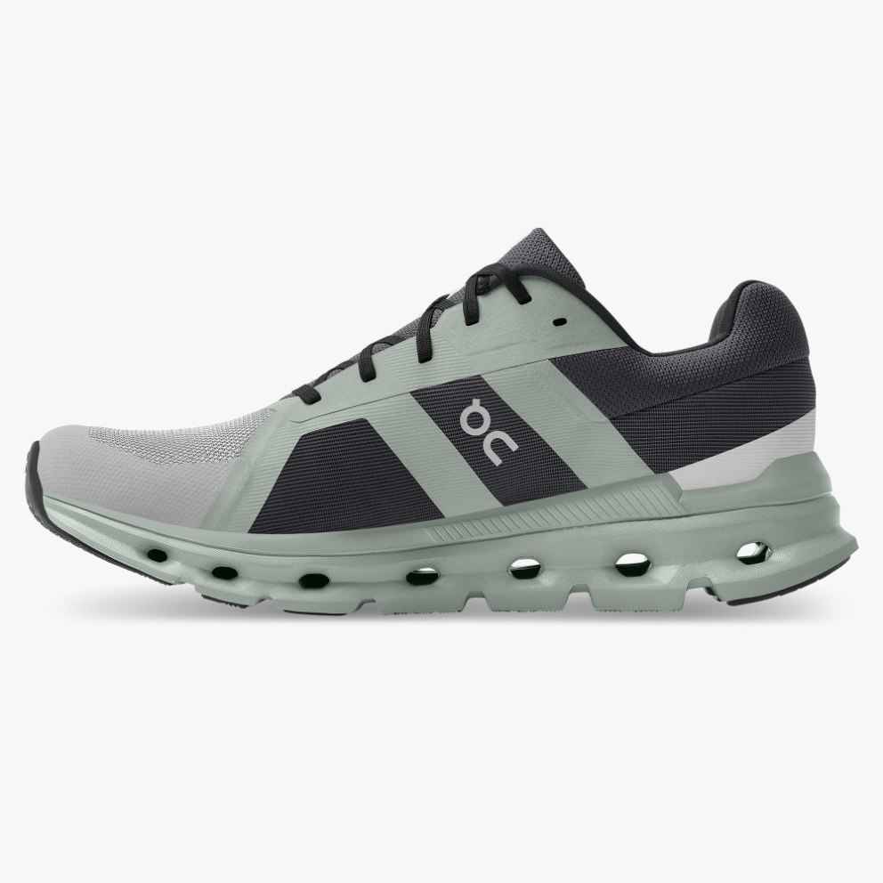 Men's On Cloudrunner Running Shoes Black / Grey / Mint | NZ-53681