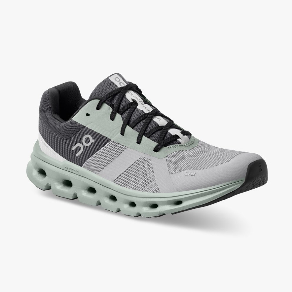 Men's On Cloudrunner Running Shoes Black / Grey / Mint | NZ-53681