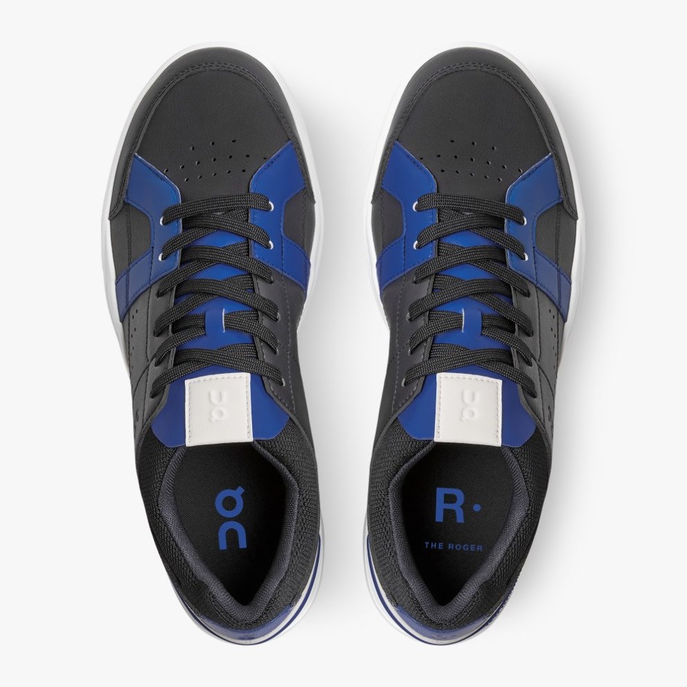 Men's On Cloud THE ROGER Clubhouse Sneakers Black / Blue | NZ-45973