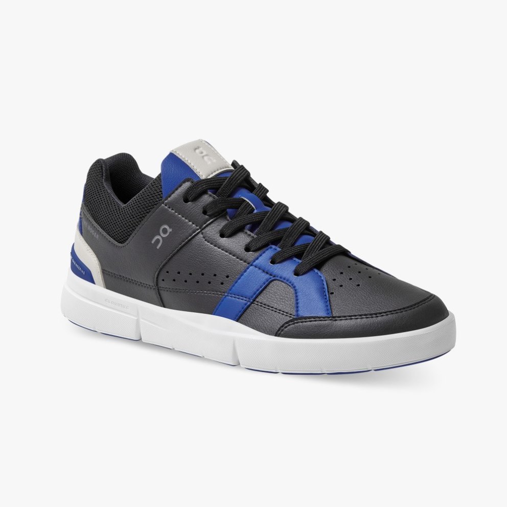 Men's On Cloud THE ROGER Clubhouse Sneakers Black / Blue | NZ-45973