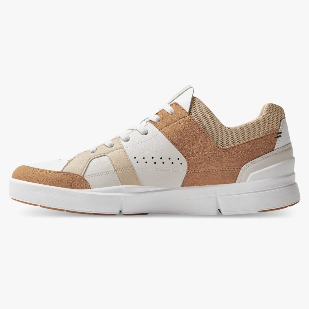 Men's On Cloud THE ROGER Clubhouse Sneakers White / Brown | NZ-83721