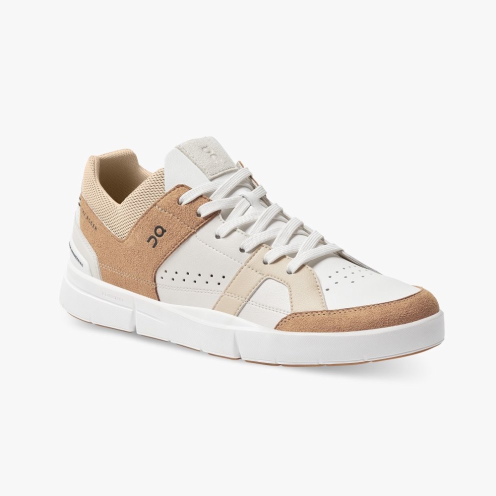 Men's On Cloud THE ROGER Clubhouse Sneakers White / Brown | NZ-83721