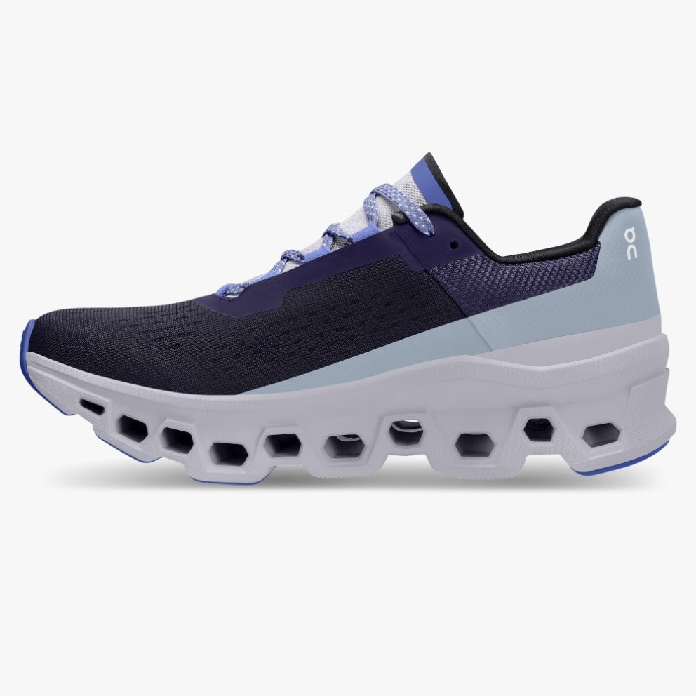 Women's On Cloudmonster Running Shoes Black / Lavender | NZ-43270