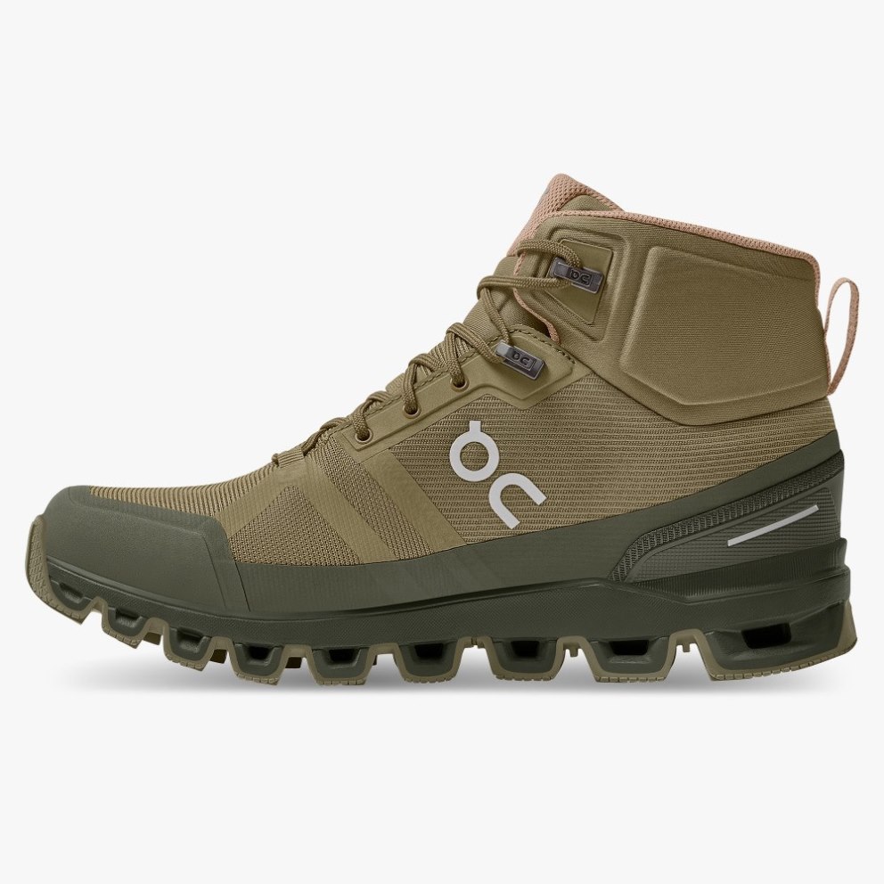 Women's On Cloudrock Waterproof Hiking Boots Olive | NZ-18504