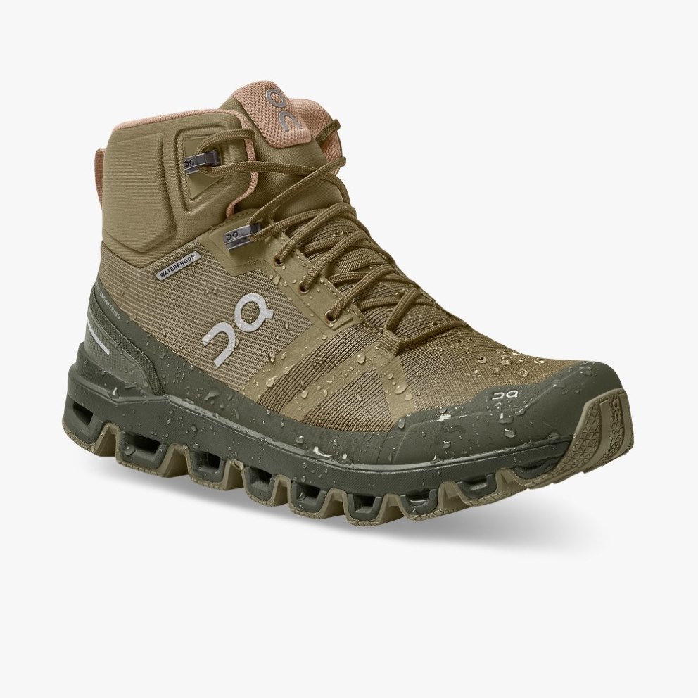 Women's On Cloudrock Waterproof Hiking Boots Olive | NZ-18504