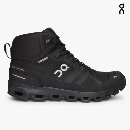 Men's On Cloudrock Waterproof Hiking Boots Black | NZ-59142