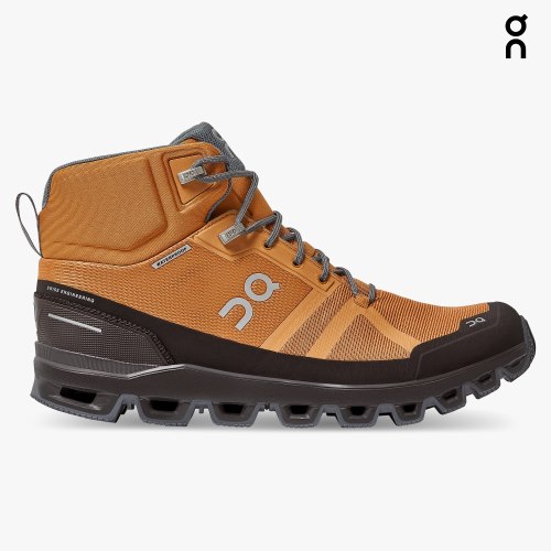 Men's On Cloudrock Waterproof Hiking Boots Brown / Black | NZ-68293