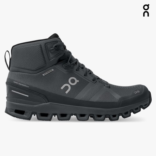 Men's On Cloudrock Waterproof Hiking Boots Black | NZ-80736