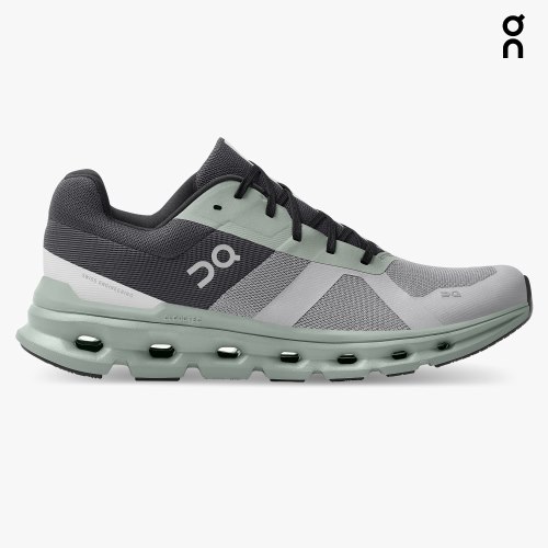 Men's On Cloudrunner Running Shoes Black / Grey / Mint | NZ-53681