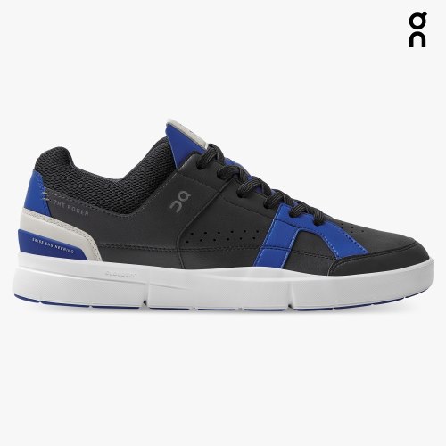 Men's On Cloud THE ROGER Clubhouse Sneakers Black / Blue | NZ-45973