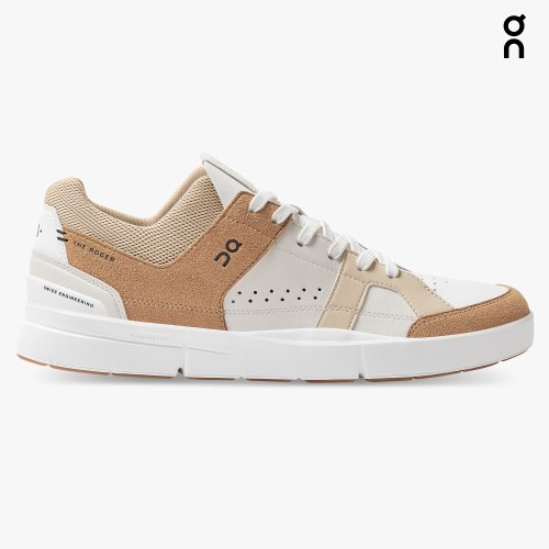 Men's On Cloud THE ROGER Clubhouse Sneakers White / Brown | NZ-83721